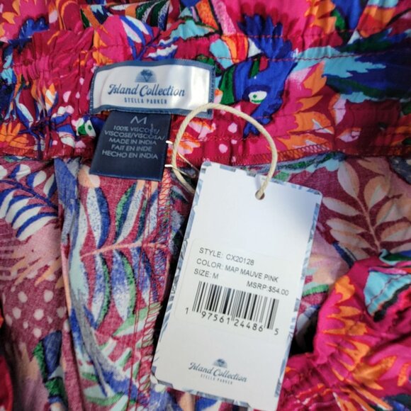 Island Collection Stella Parker Tropical Parrot Summer Pants Medium Pink New $54 - Picture 3 of 10